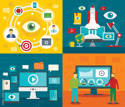 Visualization banner set. Flat illustration of visualization vector banner set for web design