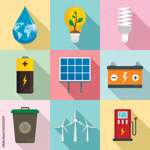 Energy saving icon set. Flat set of energy saving vector icons for web design