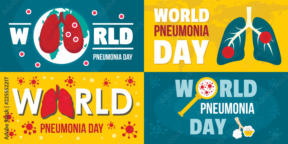 World pneumonia day banner set. Flat illustration of world pneumonia day vector banner set for