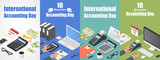 Accounting day banner set. Isometric set of accounting day vector banner for web design