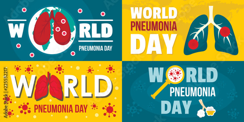 World pneumonia day banner set. Flat illustration of world pneumonia day vector banner set for web design