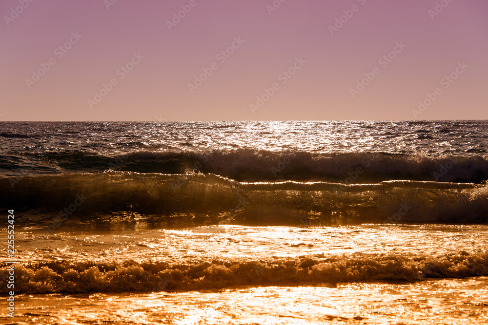  A horizon view of a seascape in sunset in Mediterranean in summer time