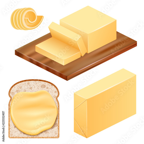 Butter icon set. Realistic set of butter vector icons for web design isolated on white background