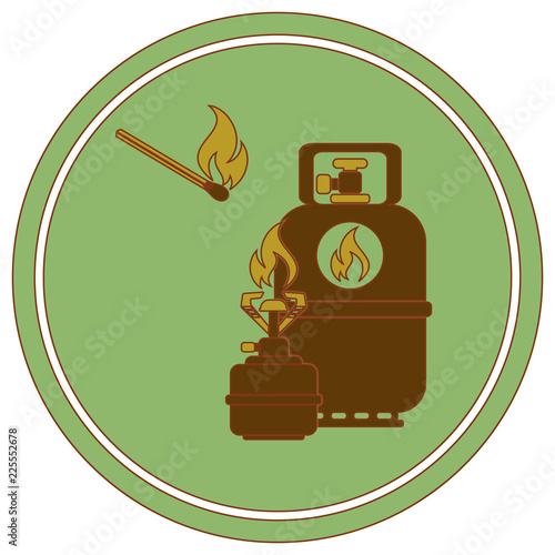 Camping stove with gas bottle icon vector