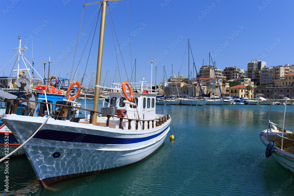 Heraklion port and venetian harbour in island of Crete, Greece.