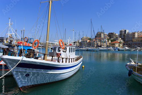 Heraklion port and venetian harbour in island of Crete, Greece.