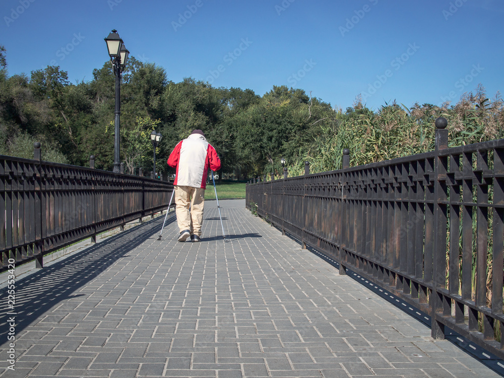 Very old man Nordic Walking activity