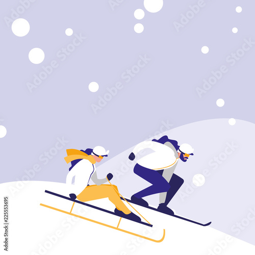 couple practicing skiing on ice avatar character