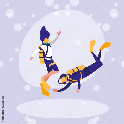 couple practicing diving avatar character