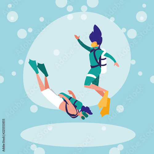 couple practicing diving avatar character