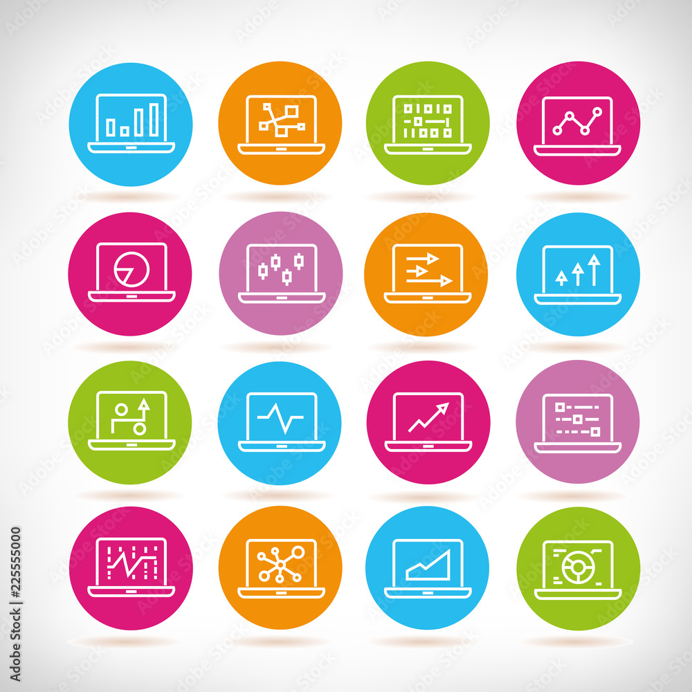 graph and chart icons in colorful buttons graph and chart icons in colorful buttons