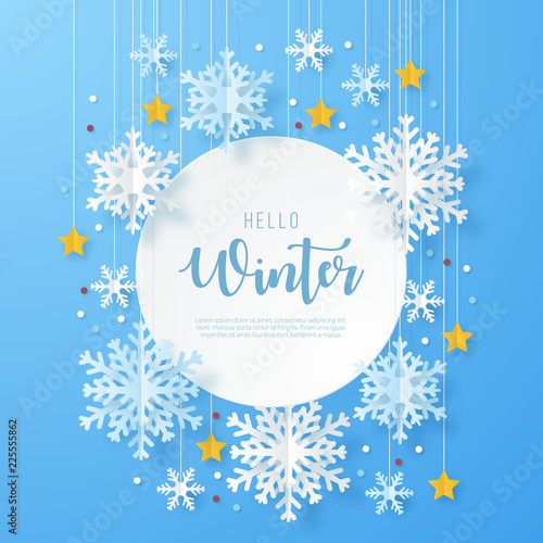 Winter design background. Origami snowfall. Vector Illustration.
