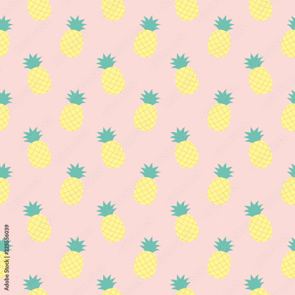 Vector seamless pattern with pineapples. Cute Tropical summer fruit background.