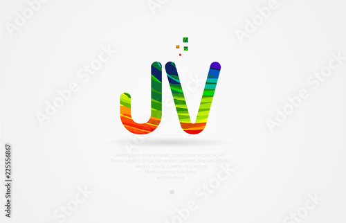 jv j v rainbow colored alphabet letter logo combination photo