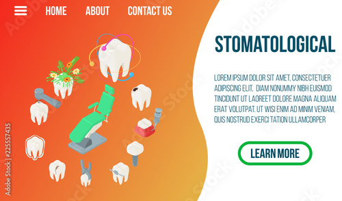 Stomatology concept banner. Isometric banner of stomatology vector concept for web, giftcard and postcard