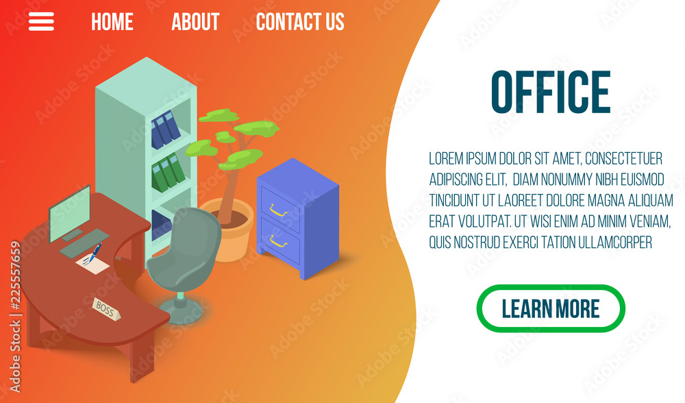 Office concept banner. Isometric banner of office vector concept for web, giftcard and postcard Office concept banner. Isometric banner of office vector concept for web, giftcard and postcard
