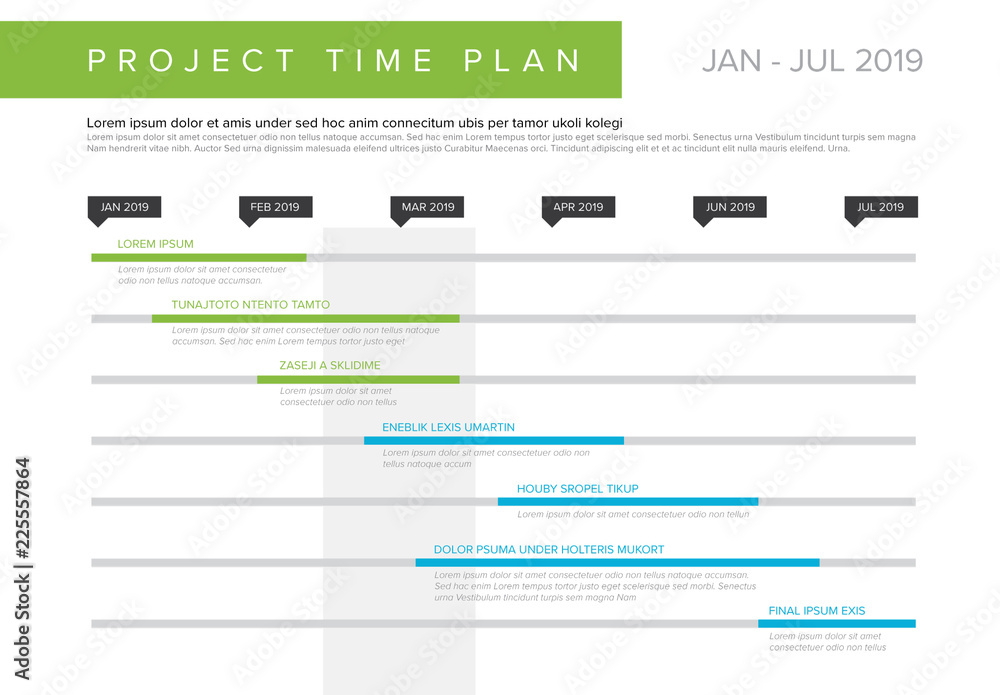 Project Timeline Layout with Blue and Green Accents Stock Template ...