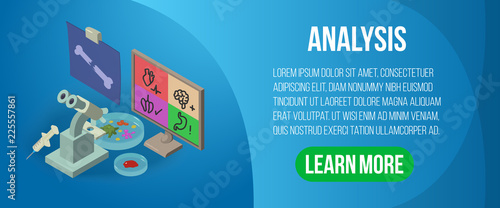 Analysis concept banner. Isometric banner of analysis vector concept for web, giftcard and postcard
