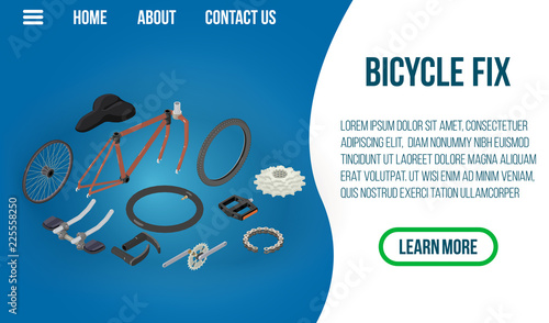 Bicycle fix concept banner. Isometric banner of bicycle fix vector concept for web, giftcard and postcard