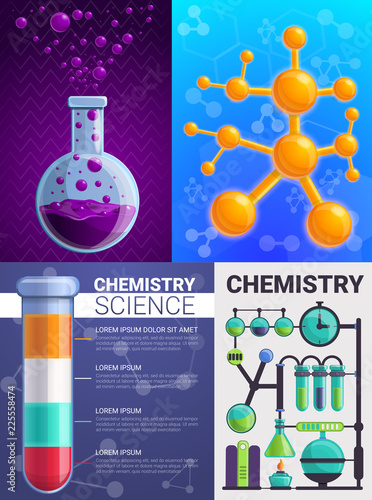 Chemistry banner set. Cartoon illustration of chemistry vector banner set for web design