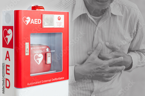 AED or Automated External Defibrillator first aid device for help people stroke or heart attack in public space photo