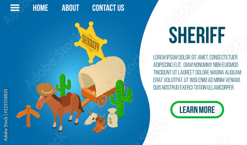 Sheriff concept banner. Isometric banner of sheriff vector concept for web, giftcard and postcard