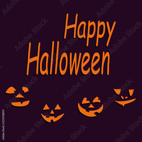 happy halloween on purple background with faces