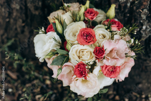beautiful wedding bouquet on top