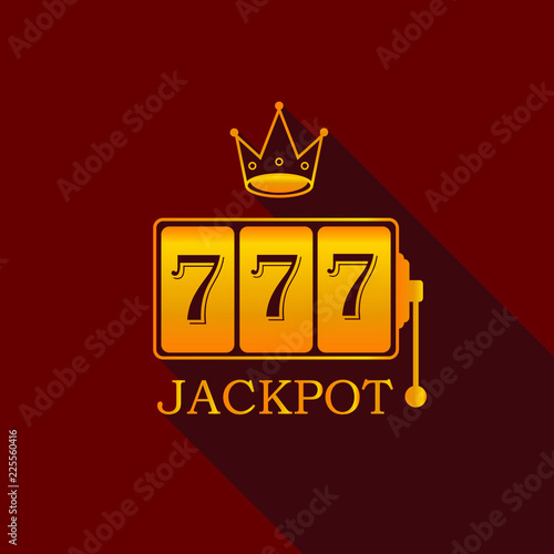 Gold king slots 777 banner casino on red background. Big win 777 lottery vector casino with slot machine. Flat design of Vegas game concept. Vector illustration