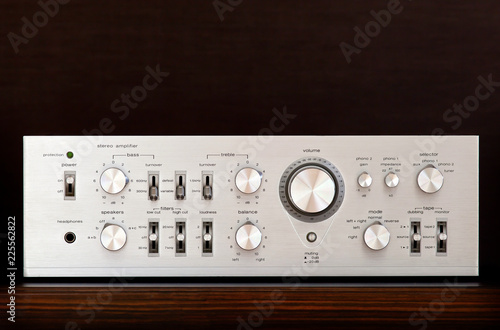 Vintage Audio Stereo Amplifier Shiny Metal Front Panel