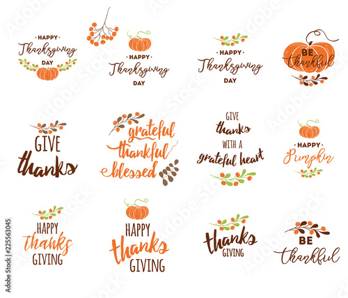 Vector Thanksgiving lettering elements for invitations or festive greeting cards