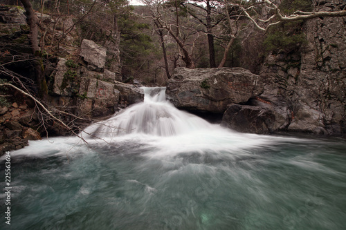 The Hasanboguldu river and waterfalls in Edremit district of Balikesir province of Turkey