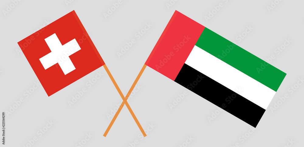 Switzerland and United Arab Emirates. The Swiss and UAE flags. Official colors. Correct proportion. Vector