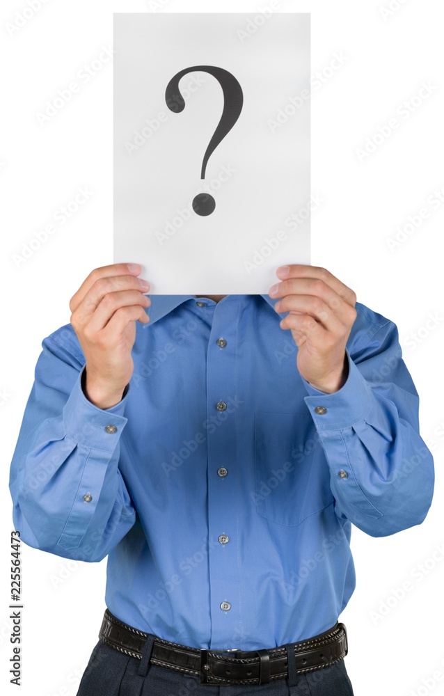 Portrait of a Businessman Holding a White Card with Question Portrait of a Businessman Holding a White Card with Question