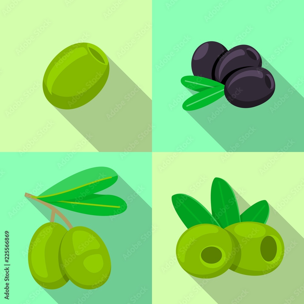 Fresh olives icon set. Flat set of fresh olives vector icons for web design Fresh olives icon set. Flat set of fresh olives vector icons for web design
