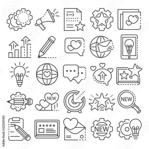 Brand icon set. Outline set of brand vector icons for web design isolated on white background