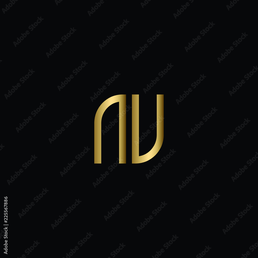 Abstract Minimal Initial Letters NV Logo Design in Black and Gold Color Using Letters N V Abstract Minimal Initial Letters NV Logo Design in Black and Gold Color Using Letters N V