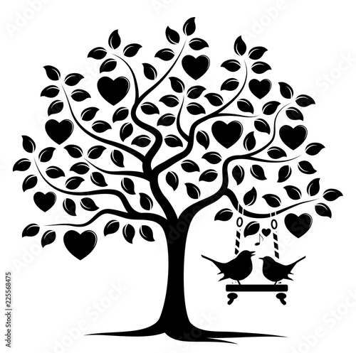 heart tree and love birds