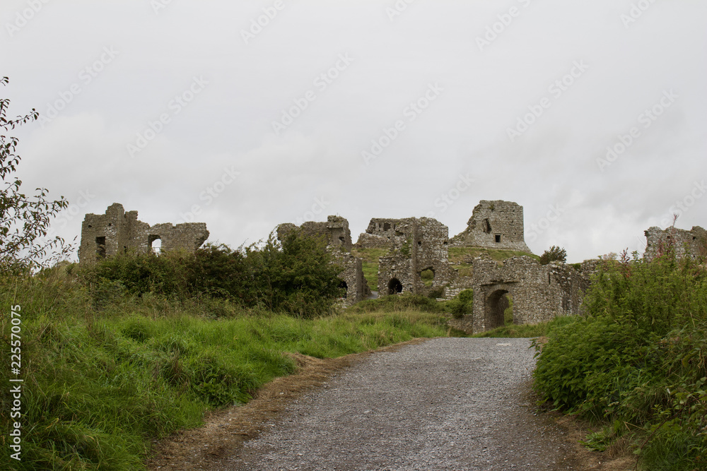 Ancient castle ruins in rural Laois County, Ireland
