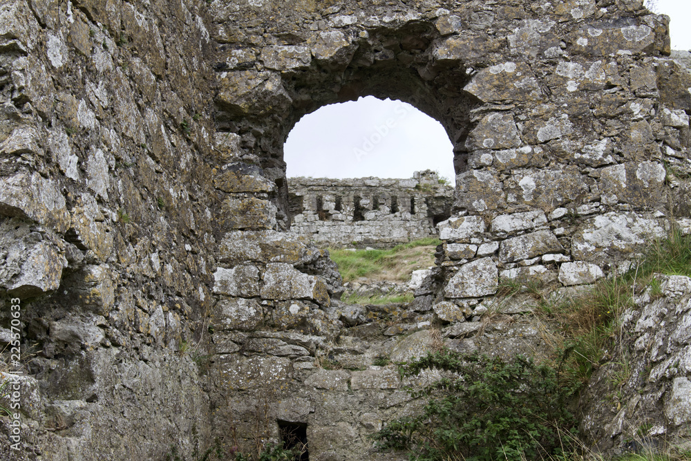 Stone window opening of an ancient castle ruins in rural Laois County, Ireland