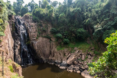 Landscape with a waterfall surrounded by jungle.