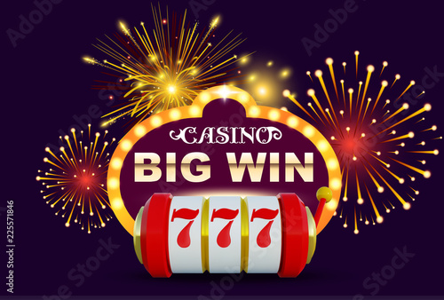 Big Win glowing banner for online casino, slot, card games, poker or roulette. Jackpot prize design background. Winner sign.