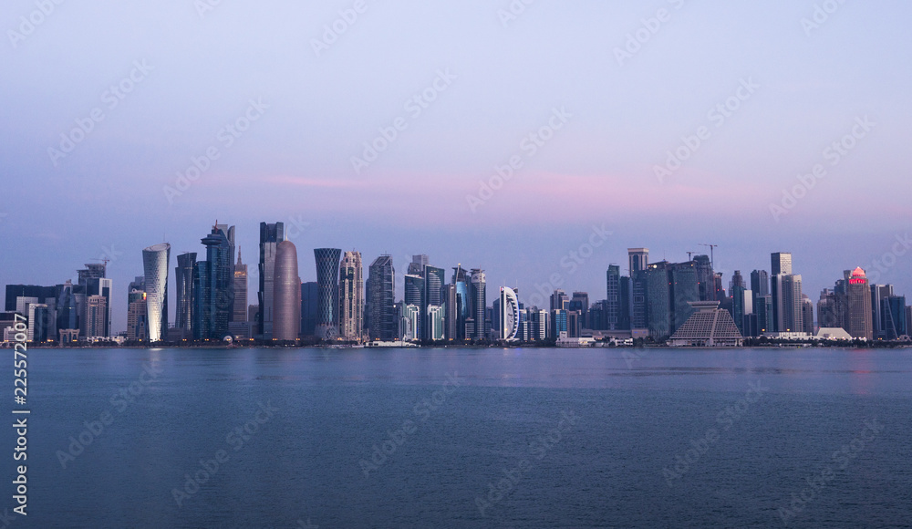 Morning Twilight Doha Skyline View. Qatar, Middle East