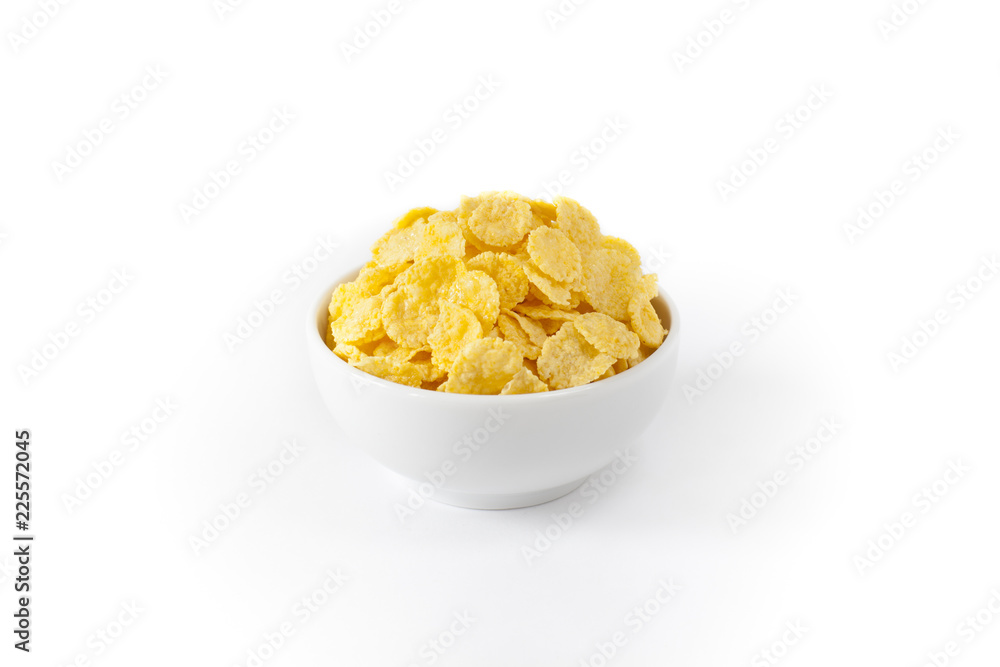 Corn Flakes in the Bowl Isolated Top View on White Background Corn Flakes in the Bowl Isolated Top View on White Background