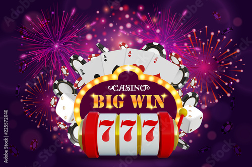 Big Win glowing banner for online casino, slot, card games, poker or roulette. Jackpot prize design background. Winner sign.