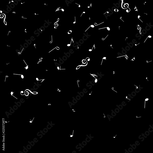 Music notes white on a black background