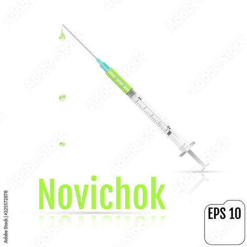 Novichok syringe. Novichok poison drops. Realistic vector illustration