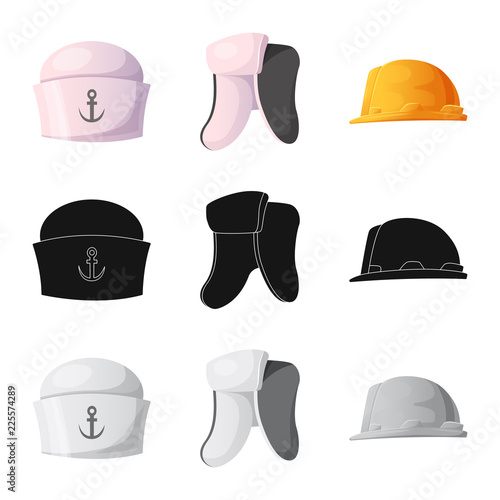 Isolated object of headgear and cap icon. Set of headgear and accessory stock vector illustration.