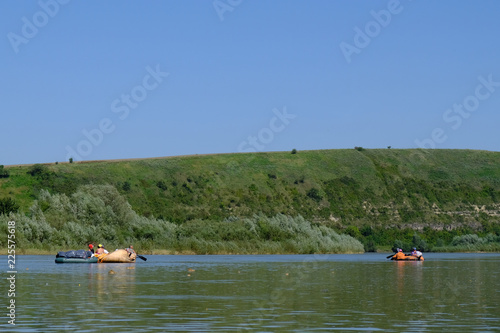 Ukraina - spływ Dniestrem, ponton na rzece photo