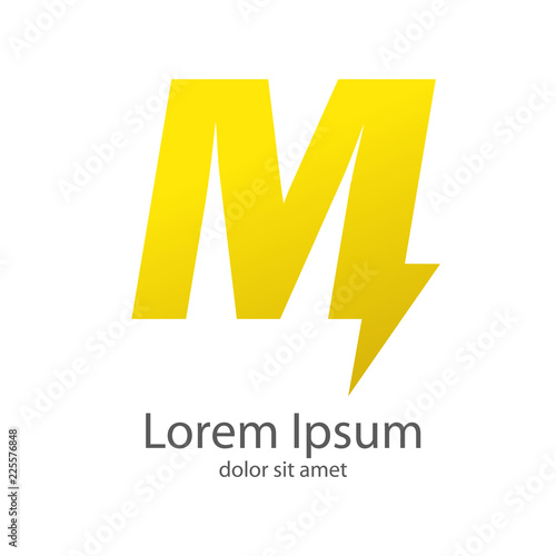 Logotipo letra M estilo rayo color amarillo